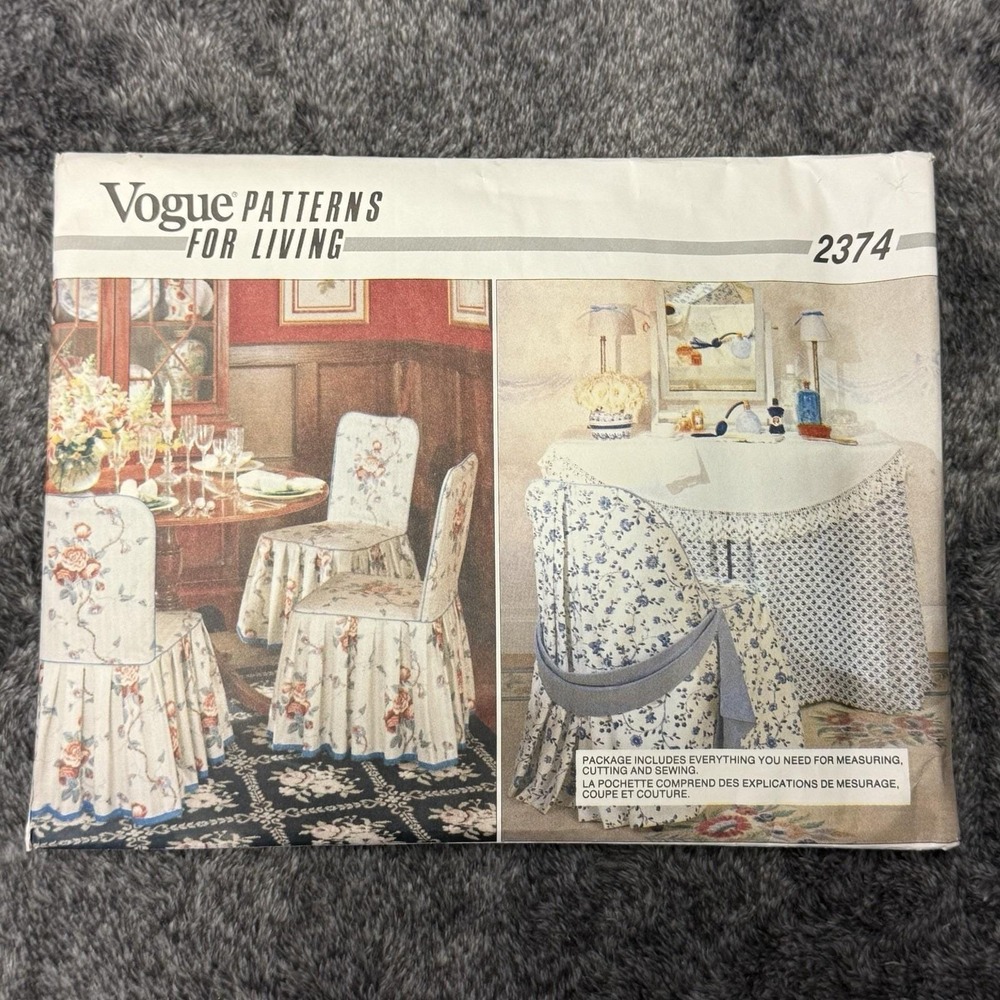 Vogue Patterns for Living 2374 Chair Covers Table Cloth Pillows Vintage UNCUT